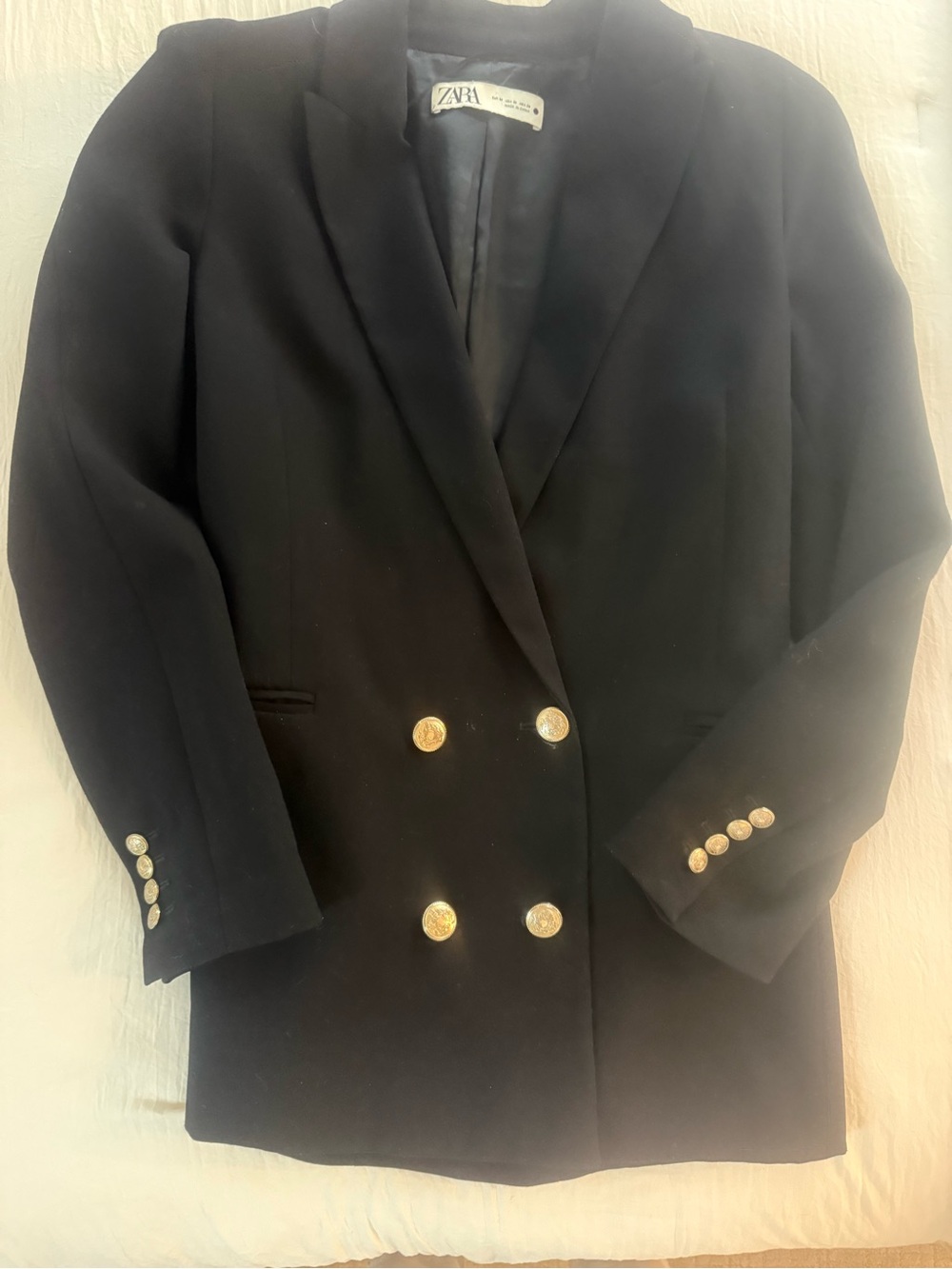 ZARA Black Double-Breasted Blazer with Gold Buttons